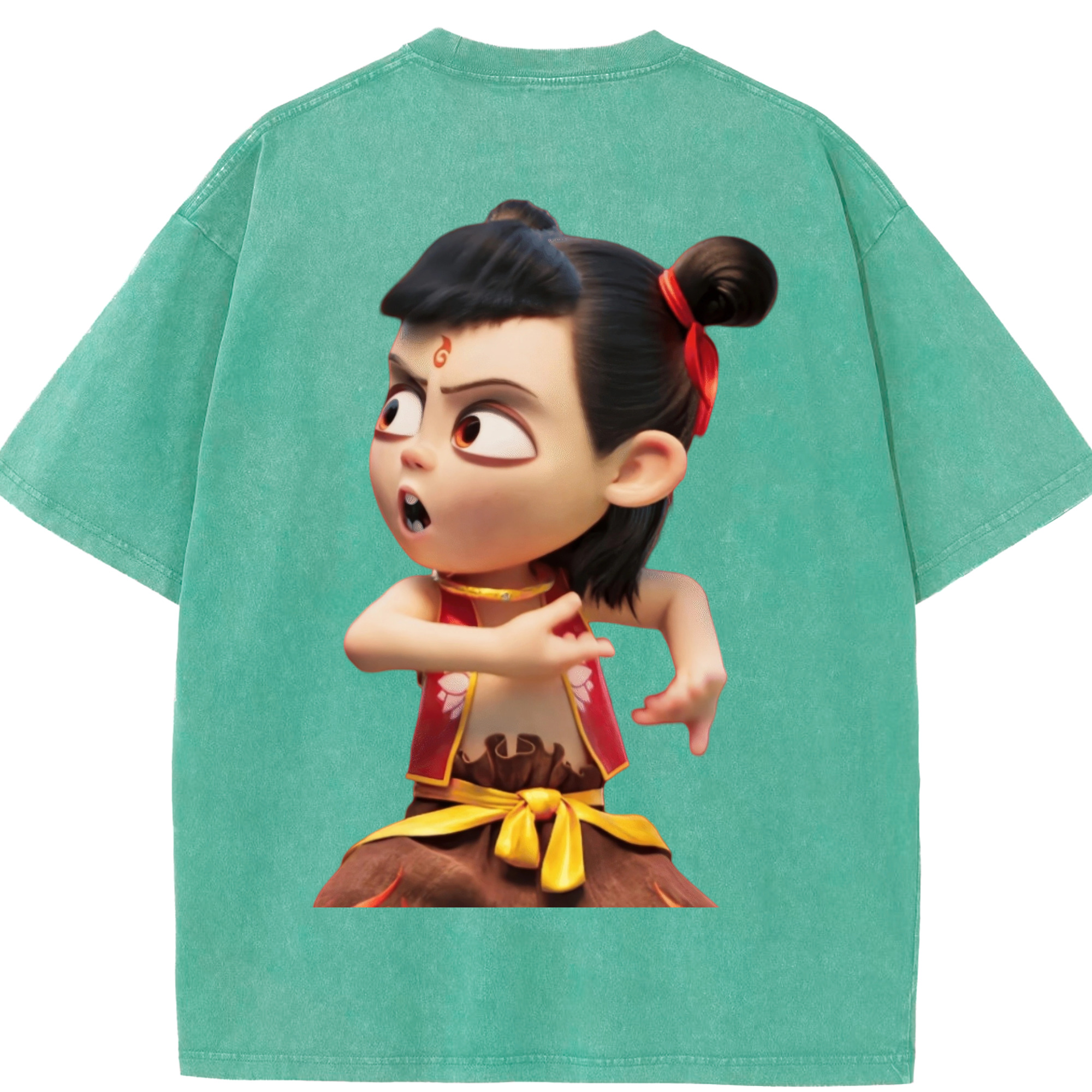 （画像用） Ne Zha 2 ナタ 魔童の大暴れ 綿100% ヴィンテージ風 半袖Tシャツ（背面プリント）